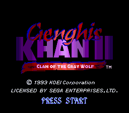Genghis Khan II Clan of the Gray Wolf title screen for Sega Genesis